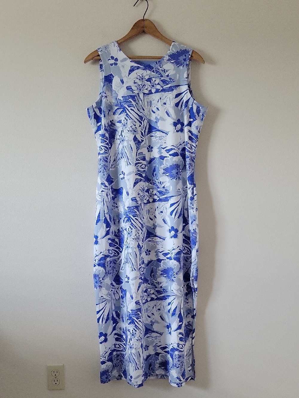 Ana Clare Blue White Tropical Emilee Maxi Shift Dress Size Large